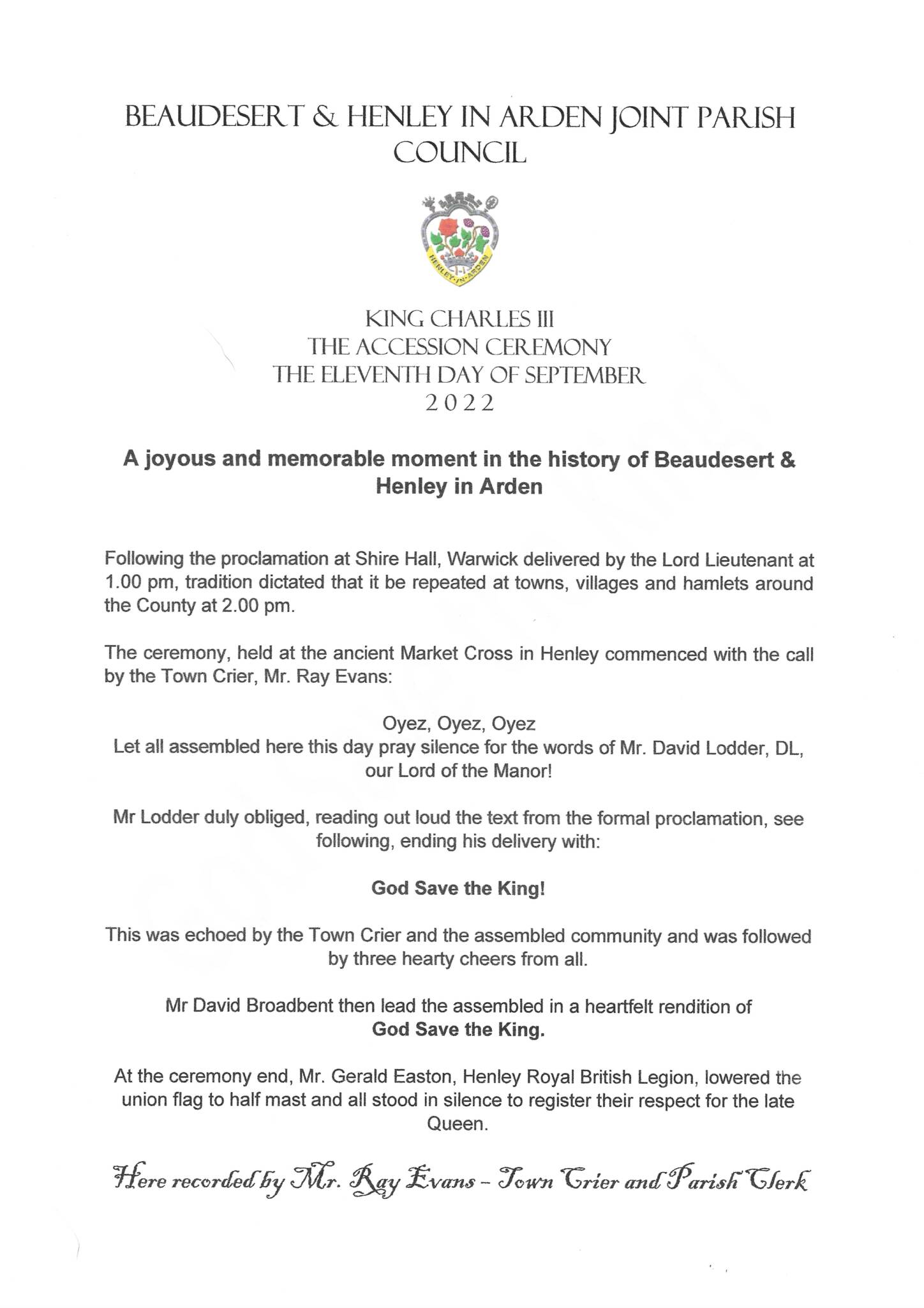 THE ACCESSION TO THE THRONE KING CHARLES III THE HENLEY CEREMONY